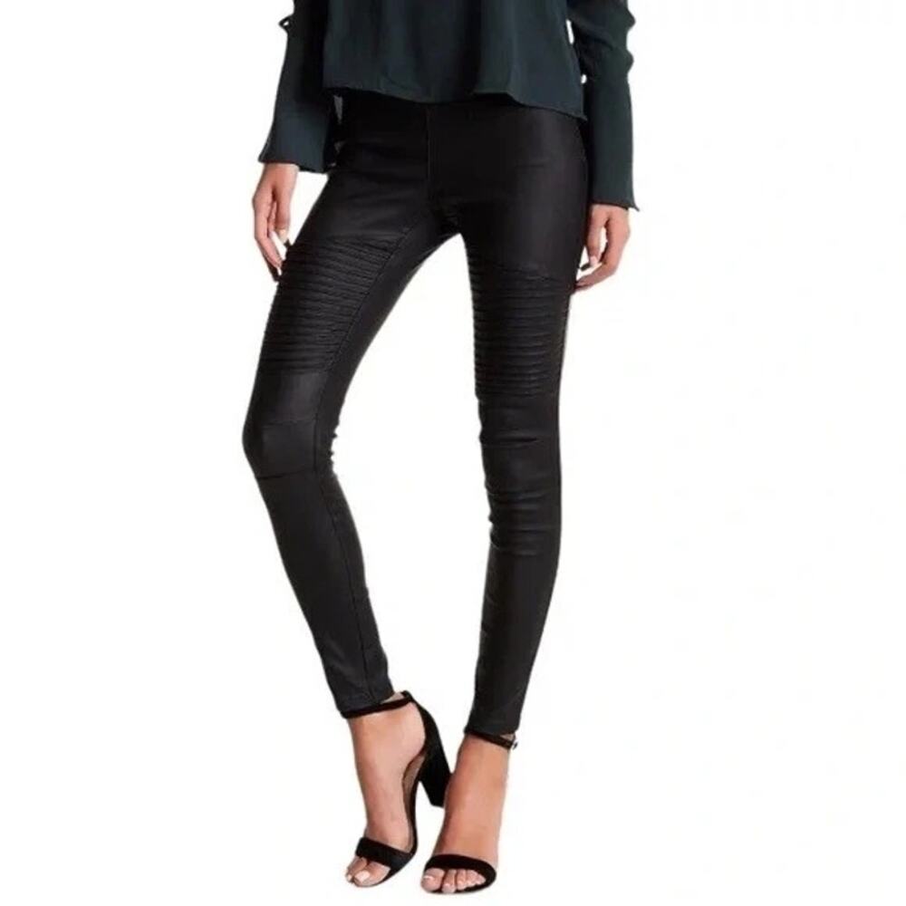 Oober Swank Women's Coated High Waisted Moto Leggings Black Stretch Size S NWOT